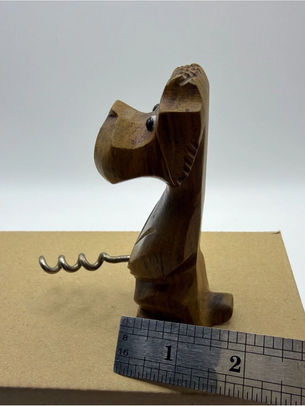 Vtg Naughty Novelty Wood Hand Carved Whizzing Dog Cork Screw